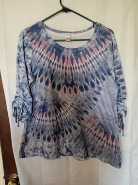 Christopher & Banks WomensBlue and Pink Tie-Dye Scoop Neck Top Size P/L